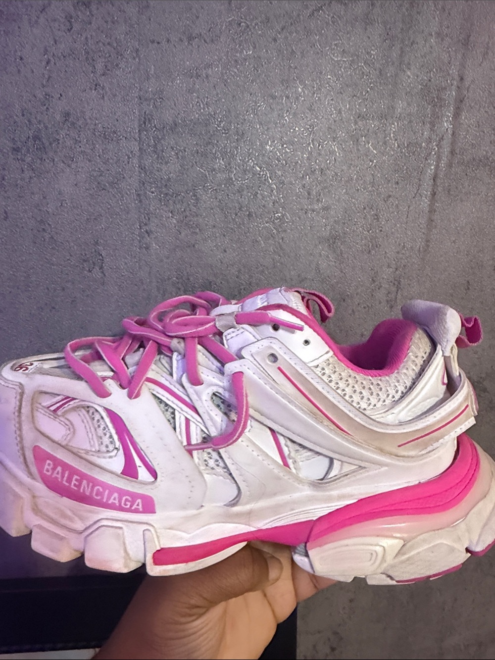Balenciaga Kids White and Pink Chunky Trainer Sneakers